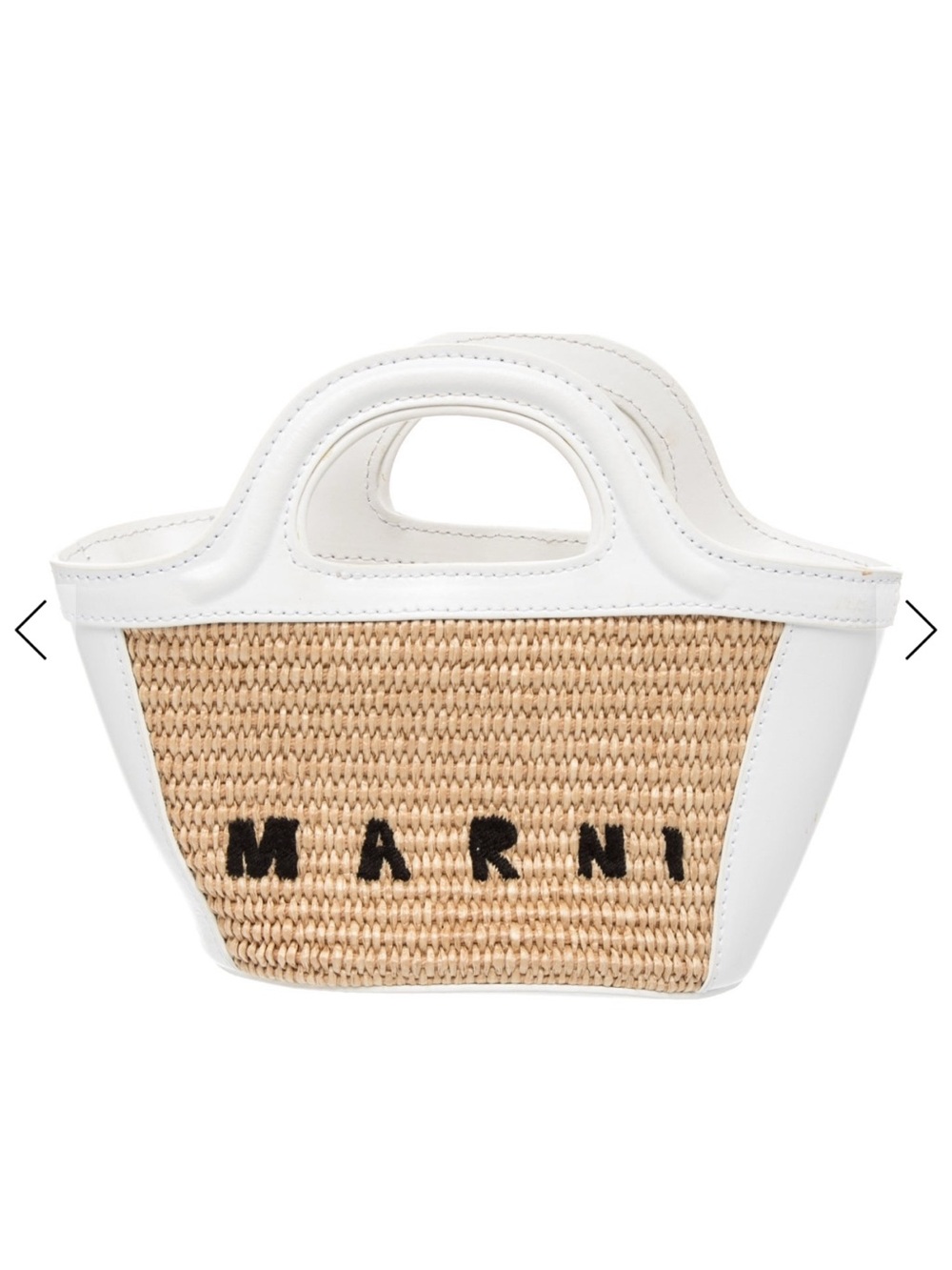 Marni White Leather & Natural Straw Tote with Black Logo